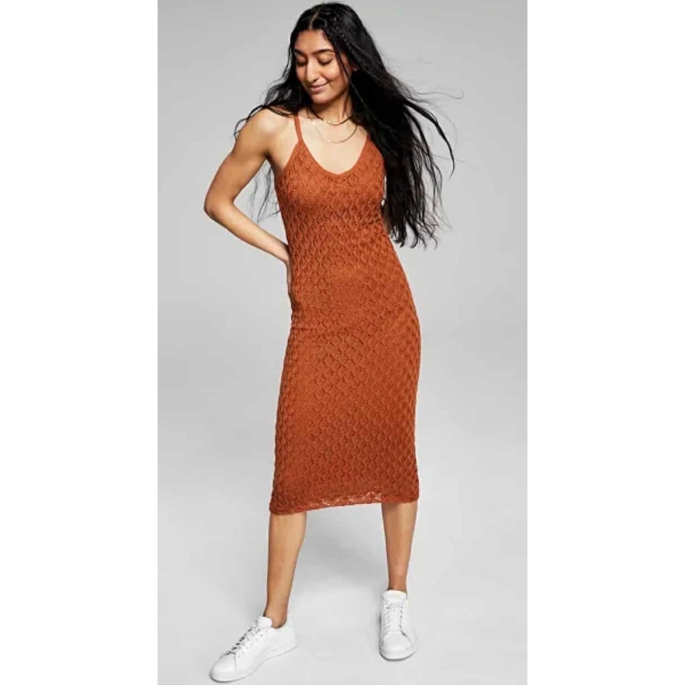 And‎ Now This Womens Pointelle Knit Midi Dress Mocha Brown S702810001 Small NWT